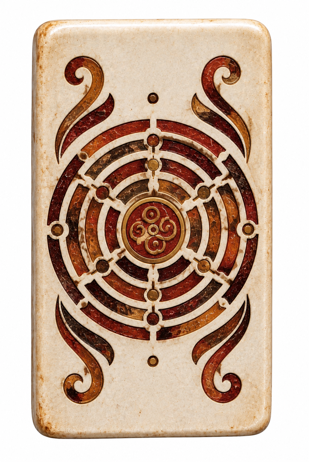 A discovered artefact tile featuring the Wheel of Samsara